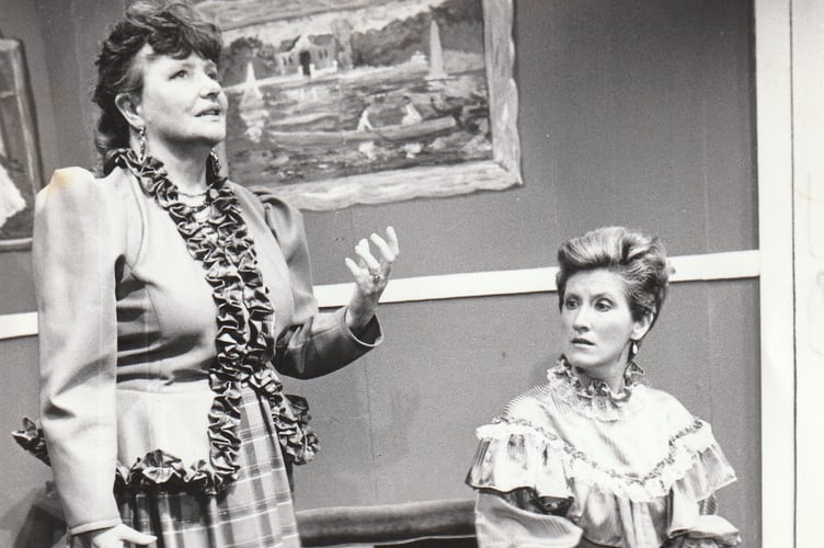 Sheila Staway as Madame Spritzer and Maggie Hooper as Leonite in a Dawlish Rep production from May 1989