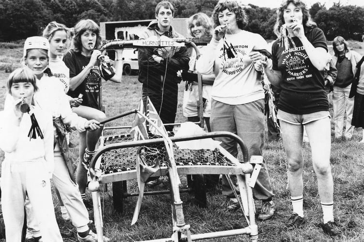 Ashburton Hash House Harriers who were taking part in the Buckfastleigh Bed Race in August 1986