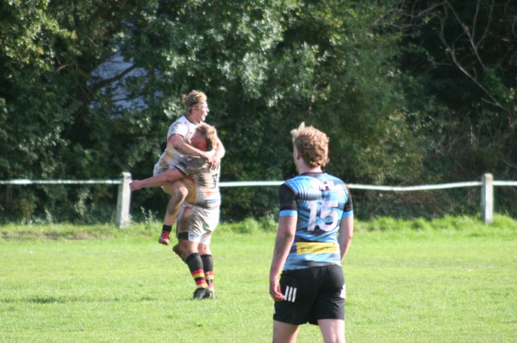 Newton Abbot RFC jumping for joy after derby win