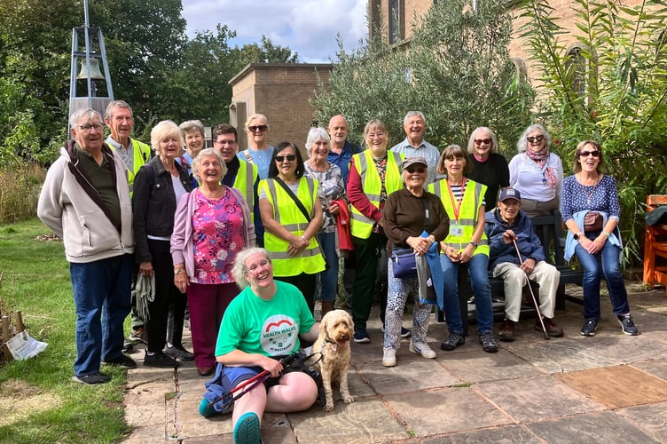 Westbank's Debbie Hutchinson, her dog Aroha and their walking companions at St Sidwell's in Exeter (photo by Sharon Goble) 