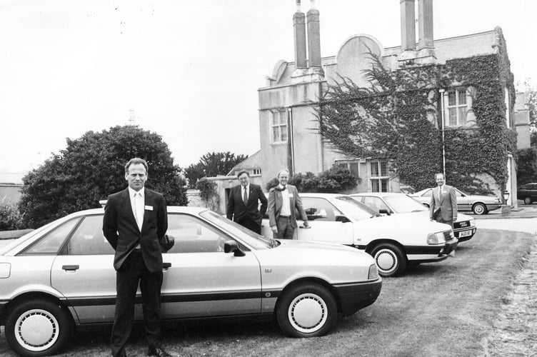 Motor show in the grounds of Old Forde House in Newton Abbot courtesy of local dealership Renwicks back in September 1987. Pictured here are with what are now probably classed as modern classics are Gary Medlicott, Raymond Dillon, Brian Kealey and D.G. Morey