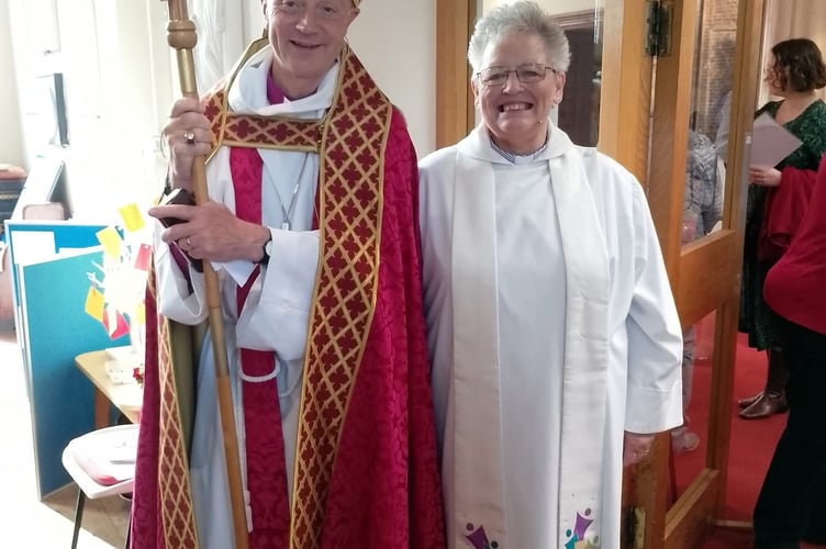 Bishop of Exeter Mike Harrison with Revd Linda Cronin at the Celebration Service to mark 200 years of St Gregory's Church, Dawlish. Photo Noreen Goodchild