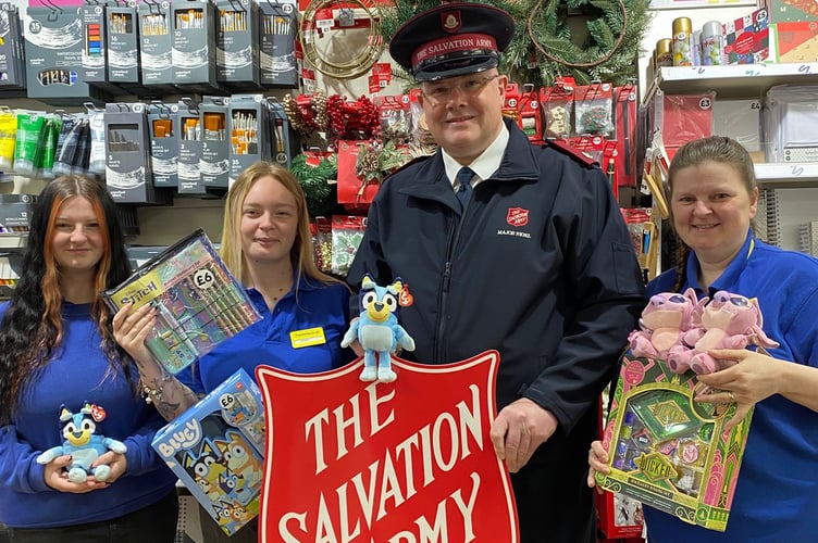 Major Nigel Byrne launching this year's Salvation Army Toy Appeal at The Works in Newton Abbot