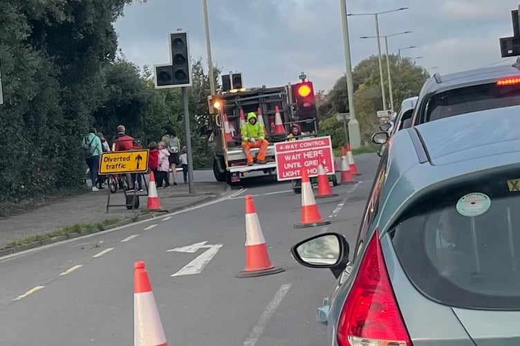Four way traffic lights have caused traffic chaos around Teignmouth.