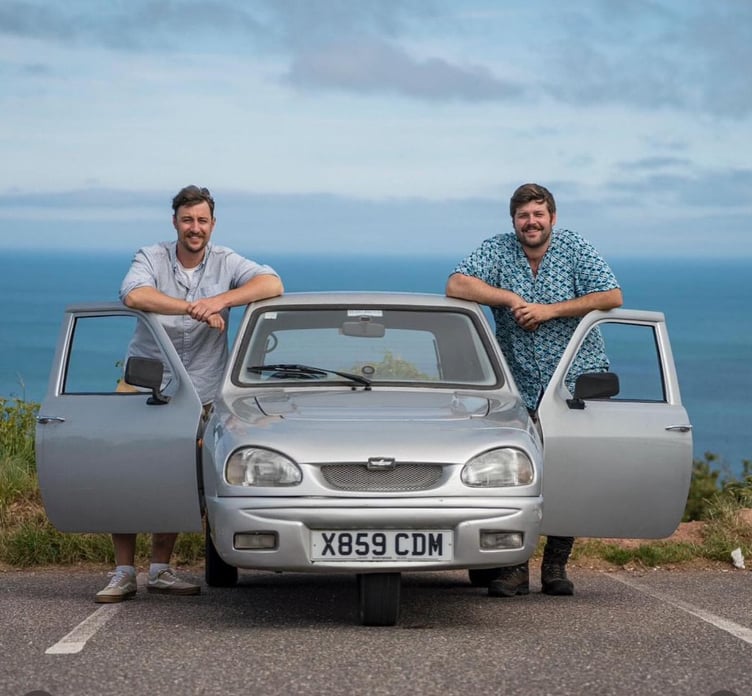 Ollie Jenks, left, and Seth Scott with their Reliant Robin van.