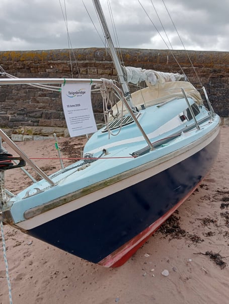 Unclaimed boat up for grabs at Boat Cove Dawlish. Photo Teignbridge Council 