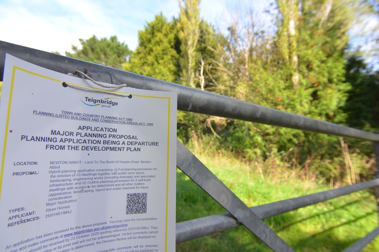 Land to the north of Howton Road in Newton Abbot subject to a planning application for 33 dwellings