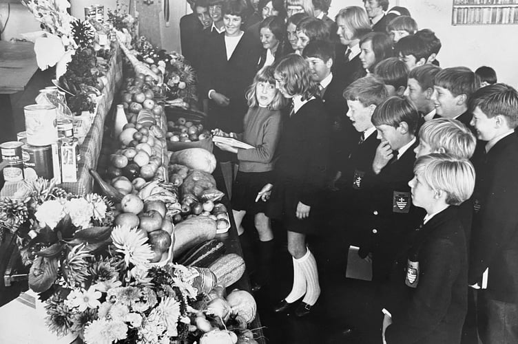 Harvest festival time at Kingsteignton School in Ocotber 1970