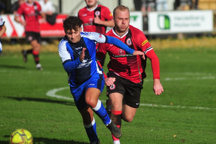 South West Peninsula League Premier East. Match action from Bovey Tracey versus Ilfracombe Town. A 2-1 home win for the Moorlanders over their visitors from North Devon