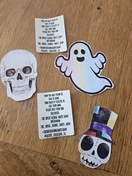 Kathy O'Neill's ghost stickers are being hidden around Abbotskerswell as part of the