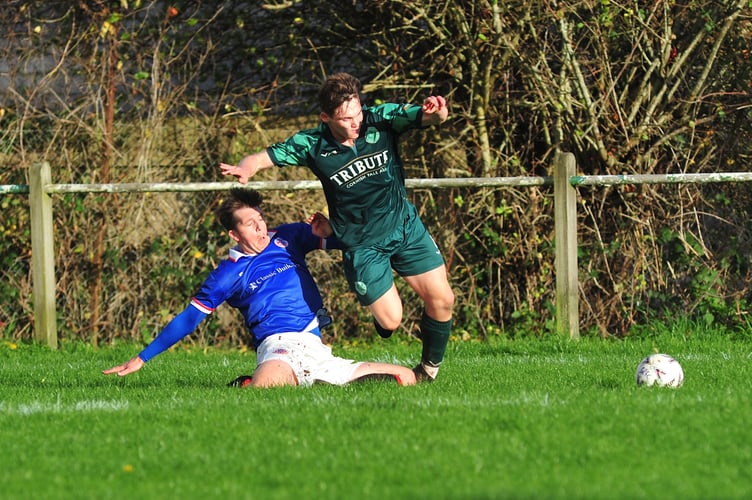 South Devon Football League Premiere Division. Buckfastleigh Rangers versus Plymouth True Blues. A 2-7 home defeat for Rangers at the Duckspond
