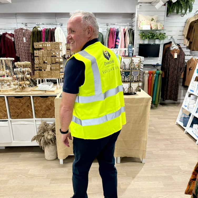 Sean Nicks, owner of the Shoe Centre in The Strand, sporting one of the new chamber hi-vis vests. Photo Dawlish Chamber of Trade
