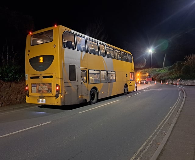 Bus stranded at road closure 