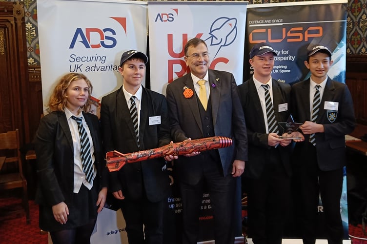 TCS rocket champs Team Star-Ling (Kaya Surman, Tom Porter, Keith Edwards and Sammy Porter) told MP Martin Wrigley about the importance of STEM projects on a visit to the Houses of Parliament earlier this week.  