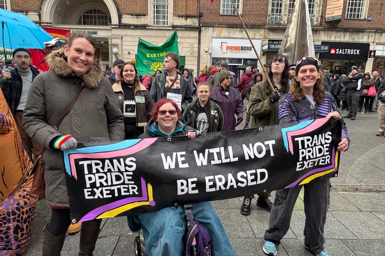 Trans Pride Exeter campaigners took part in the Exeter is for Everyone march. AQ 8744