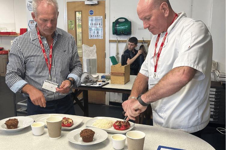 Final tasting by judges Malcolm Protheroe and Matthew Tilt at Dawlish College for the Rotary Young Chef competition. Photo supplied