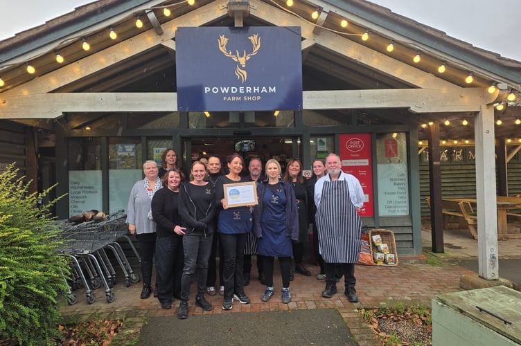 The team at Powderham Farm Shop and Bistro celebrate their double Taste of the West Gold Awards.