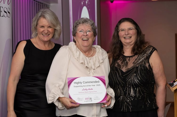 Lesley Austin from Dartmoor Reach Alpaca and Glamping Farm was Highly Commended in the Devon Women In Business Supporting Act of the Year Award. Photo: Poppy Jakes.