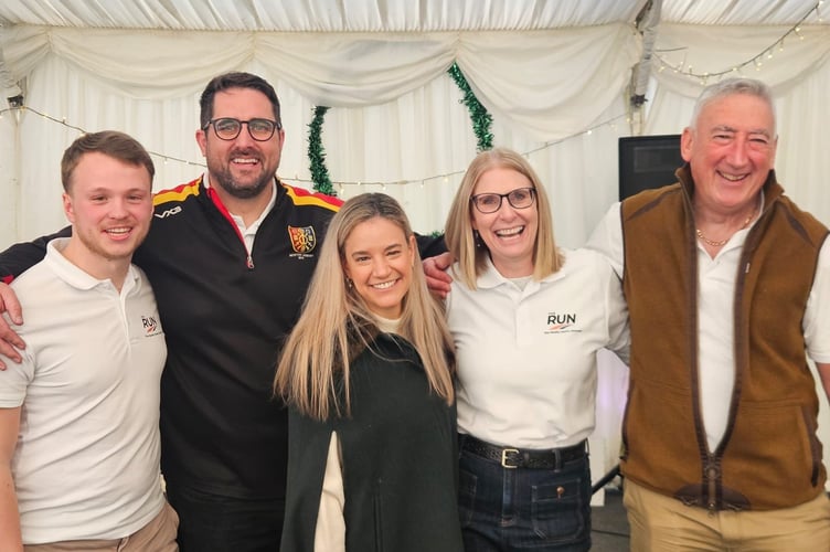 L-R RUN co-founder Ben Perry, Newton Abbot Rugby Club operations director and RUN Newton Abbot leader Mike Saxton, BK Links managing director Gabriella Beyer-King, RUN co-founders Jo Mottershead and John Ross