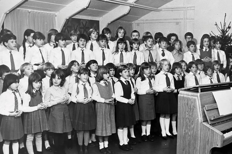 The choir at Newton Abbot's Highweek Primary School sing out at their Christmas play in December 1984