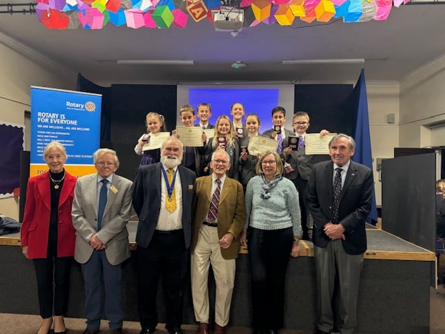 Trinity Prep School's Junior Speak winners with members of Teignmouth Rotary Club