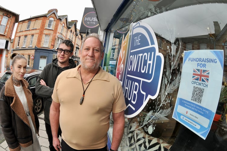 Fundraising campaign for a dedicated hub for military veterans.  at the Cwtch Hub in Newton Abbot. From left: Amanda Richards, Kris Hanson and Richard Woods