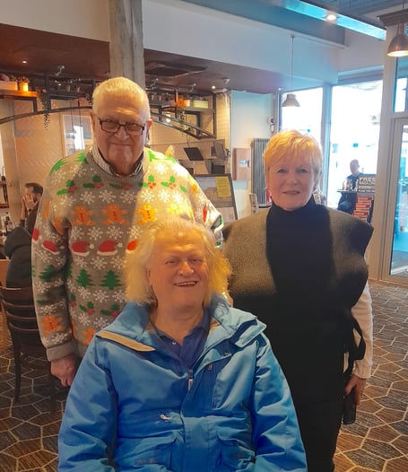 Tony Daniels and Debbie Smith with Wetherspoons founder Sir Tim Martin