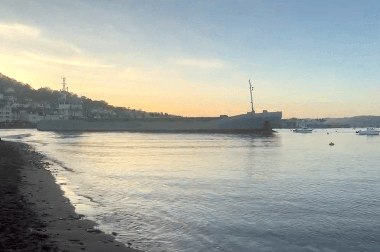 The Scot Pioneer will be bringing in the new year from the Salty in the Teign estuary after running aground this afternoon.
