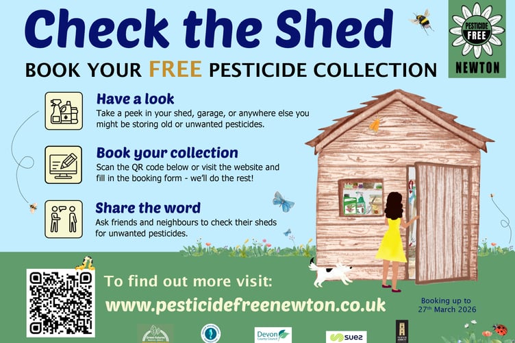 Householders in Newton Abbot can book a free pesticide collection as part of the Check the Shed initiative.