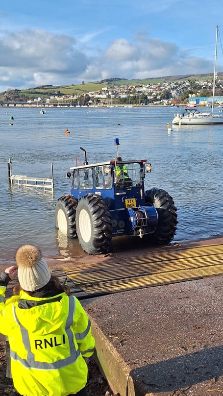 Teignmouth RNLI volunteer tractor driver and shore crew following the launch of the Claude and Kath on Saturday (January 10). 
