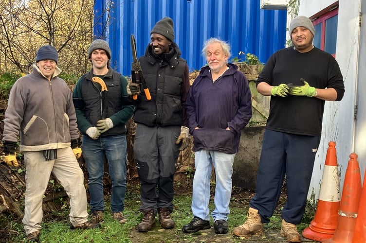 Pictured left to right Nick Clough, Rob Swanton, Kennedy Tafara Chinyere, Bryan Thorne, Tom Rendell who helped clear the site at Heathfield Community Centre. Photo contributed