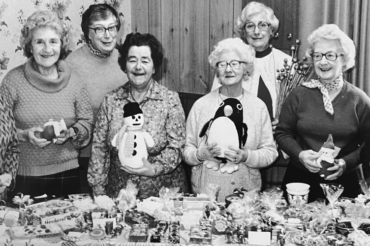 Ladies from Starcross WI at the start of their Christmas Fair at the Royal British Legion Hall in November 1985