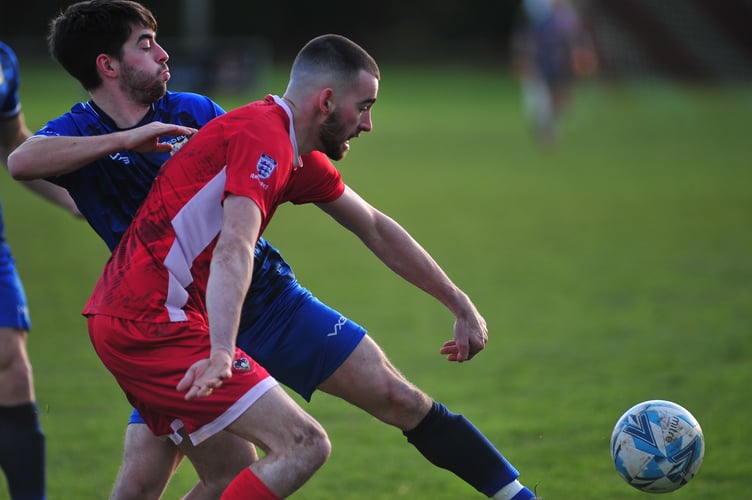 South Devon Football League Premier Division. Match action from Kingsteignton Athletic  versus Totnes & Dartington SC. A 2-1 home win for The Rams