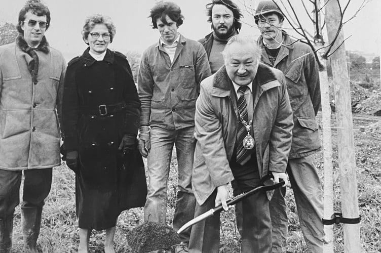 Tree palnting at Greenhill Farmhouse in Kingsteignton. From left: Brian Jones, Beryl Riggs, Steve Ford, Dave Lonsdale, Les Saunders and TDC chairman Cllr Phil Riggs