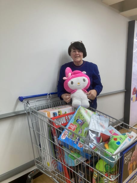 Bev Perrins, community champion Kingsteignton Tesco, with some of the donated toys. Photo contributed