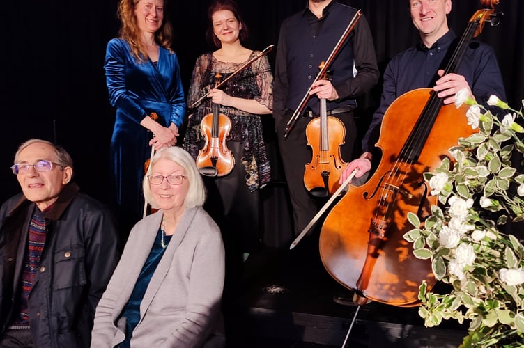 Heath String Quartet after their performance for NADSA concerts with sponsors Graham and Kerry Collins