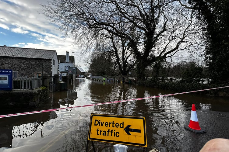 Flooding in Bovey Tracey. Photo Bovey Tracey Town Council 