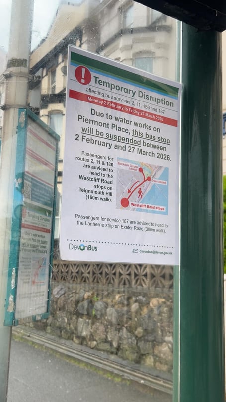 Notice at bus stop at Brookdale Terrace, Dawlish. Photo Megg-Louise Lynn-I'Anson