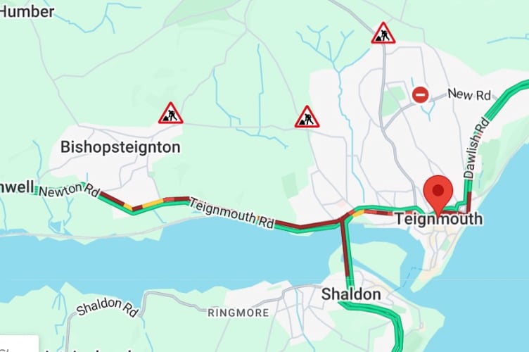 Temporary traffic lights have brought Teignmouth to a standstill