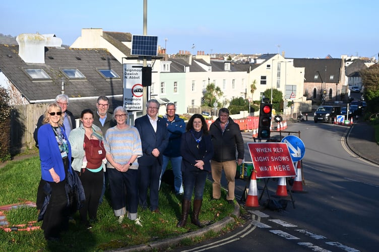Shaldon Parish Council 'party' at village's temporary traffic lights. Photo Shaldon Parish Council