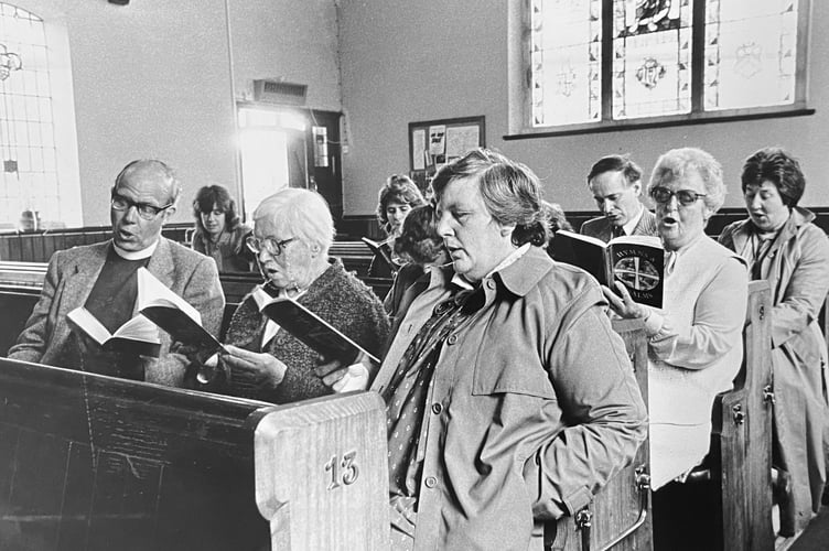 A sponsored hymn sing for the congregation at Bishopsteignton Methodist Church in June 1986