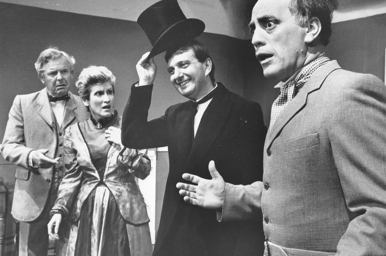May 1989 and Dawlish Repertory Company were presenting the Georges Feydeau farce Monsieur chasse! at the Shaftesbury Theatre. Pictured here ar Douglas Gray (Moricet), Maggie Hooper (Leontine) Frank Waister (Inspector Vidaz) and Brian Doyle (Duchotel)