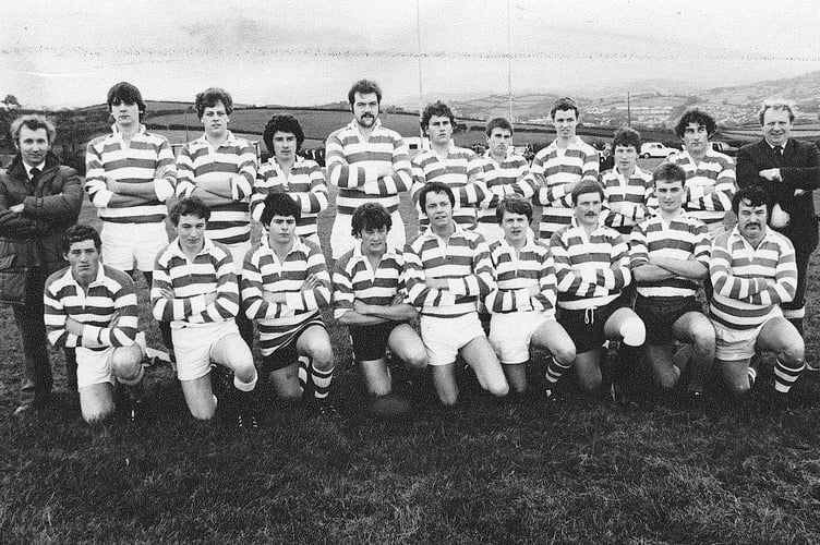 Ashburton 1st XV rugby team members line up for the camera in October 1982