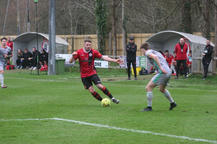 Josh Webber, Bovey's standout player against Bishops Lydeard, on the ball