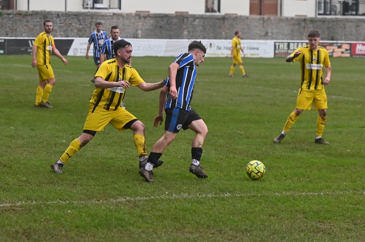 South Devon Football League  Premier Division.  Match action from Newton Abbot Spurs 2nds versus Newton Abbot 66 1st. A 1-1 draw in the local Newton derby match