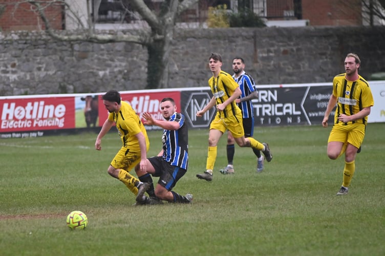 South Devon Football League  Premier Division.  Match action from Newton Abbot Spurs 2nds versus Newton Abbot 66 1st. A 1-1 draw in the local Newton derby match