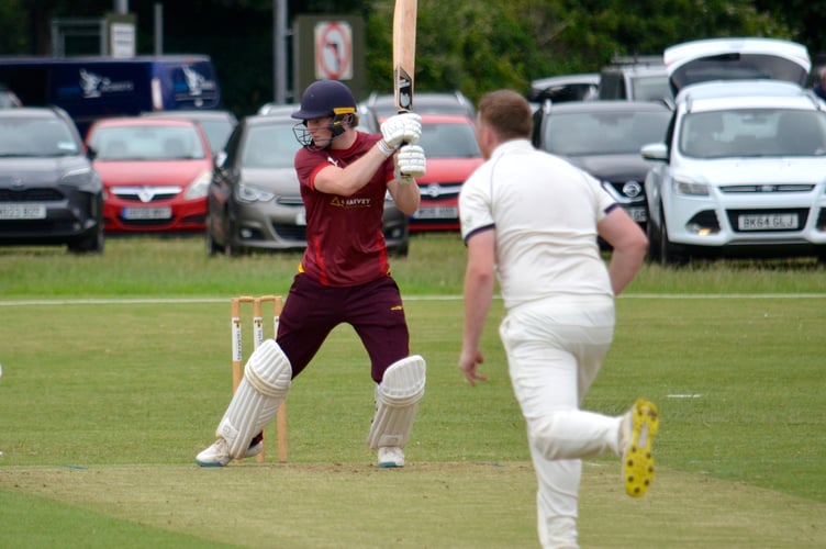 Ipplepen batter Toby Holroyd sets about the Babbacombe bowling in last summer's Brockman Cup final.