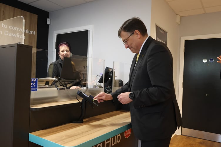 MP Martin Wrigley at Dawlish banking hub. Photo Bob Simpson 