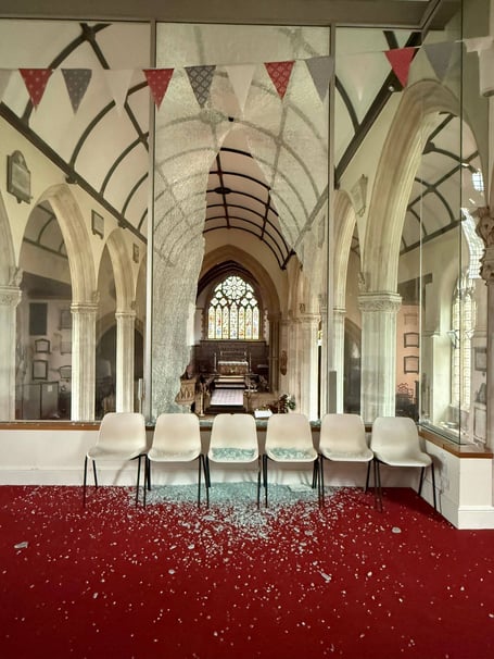 The large Narthex at St Gregory's Church Dawlish which shattered. Photo St Gregory's Church 