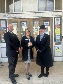 Ryan Wills, Ceremonial Crew, Kerry Thornton, Funeral Director, and Michelle Parfitt, Celebrant at Buckfastleigh Town Hall. Photo contributed